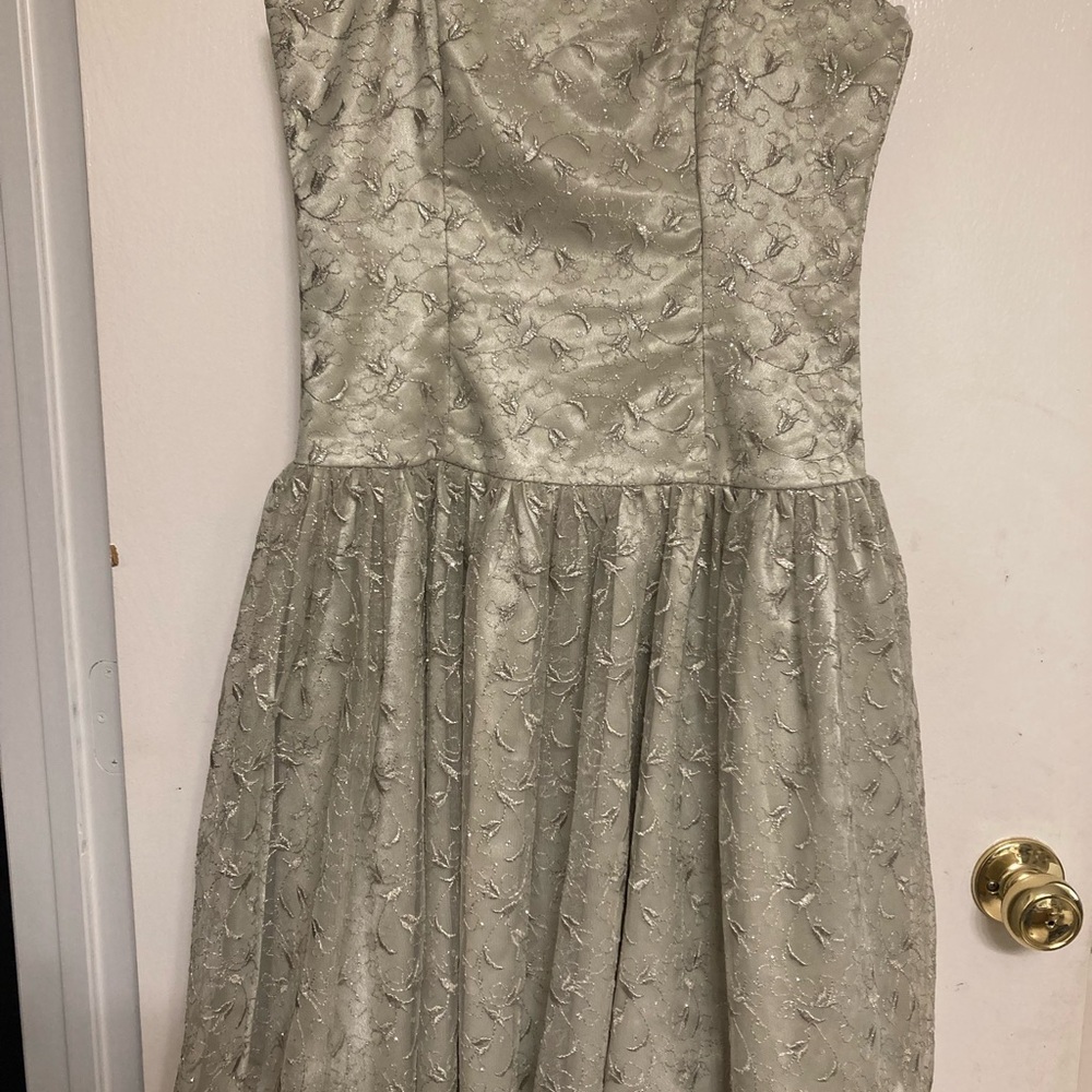 Cinderella Silver Jacquard Strapless Prom Dress
